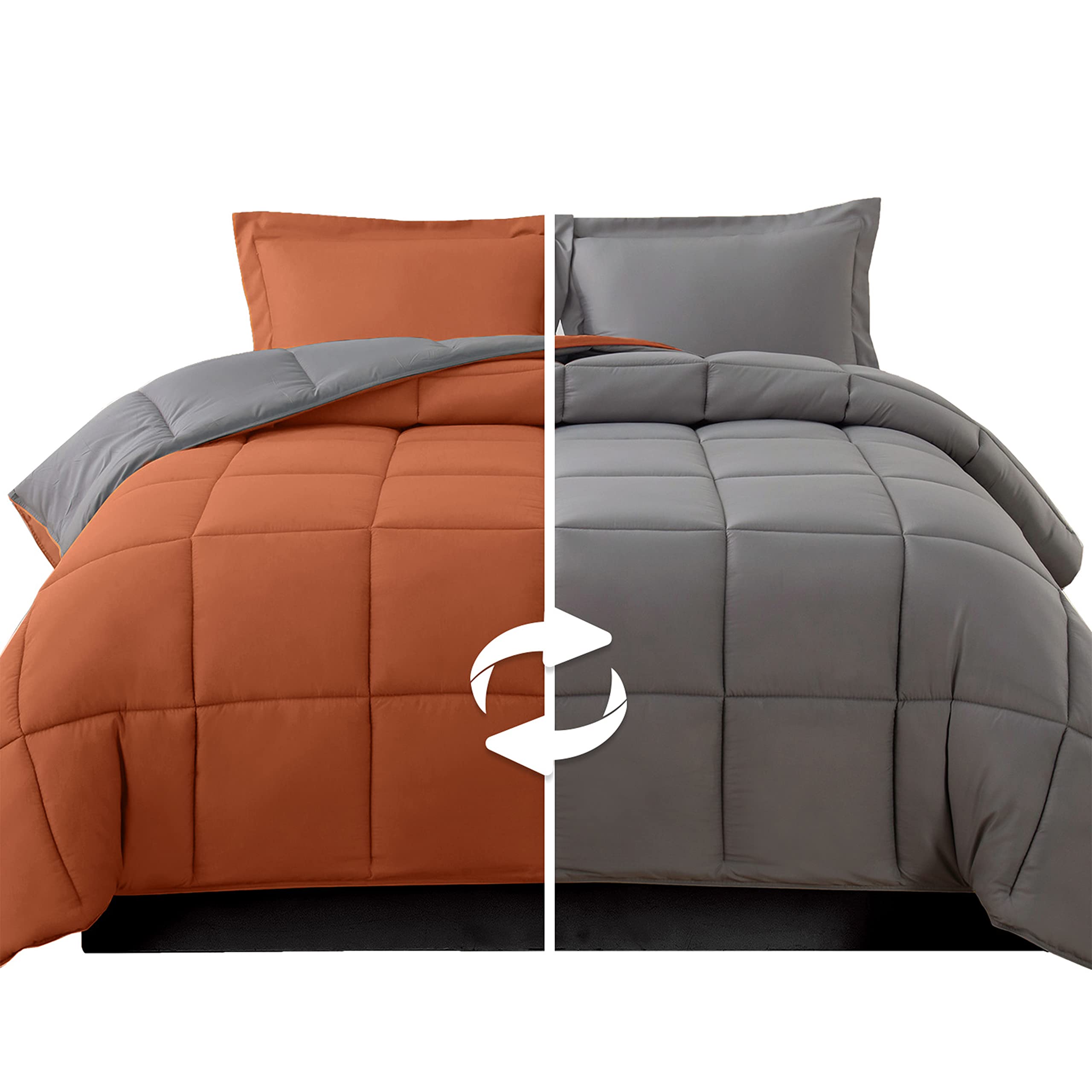Elegant Comfort 3-Piece Reversible Comforter Set, All Season Cozy, Soft Down Alternative, Quilted - Box Stitched - Duvet Insert with 4 Corner Tabs, Comforter with Shams, King, Coral/Gray Image Elegant Comfort 3-Piece Reversible Comforter Set, All Season Cozy, Soft Down Alternative, Quilted - Box Stitched - Duvet Insert with 4 Corner Tabs, Comforter with Shams, King, Coral/Gray Image