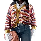 Milumia Women's Striped Button Cardigan Sweater Knit Long Sleeve Going Out Crop Cardigans