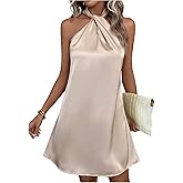Floerns Women's Pearl Beaded Halter Twist Sleeveless Tie Back Dress A Line Dress
