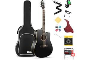 Donner Black Acoustic Guitar for Beginners, Adult, Teens, Starter Kits - Full Size 41'' Steel-String Acustica Guitarra Bundle Set with Free Online Lesson, Gig Bag, Strap, Tuner, Cutaway, DAG-1CB