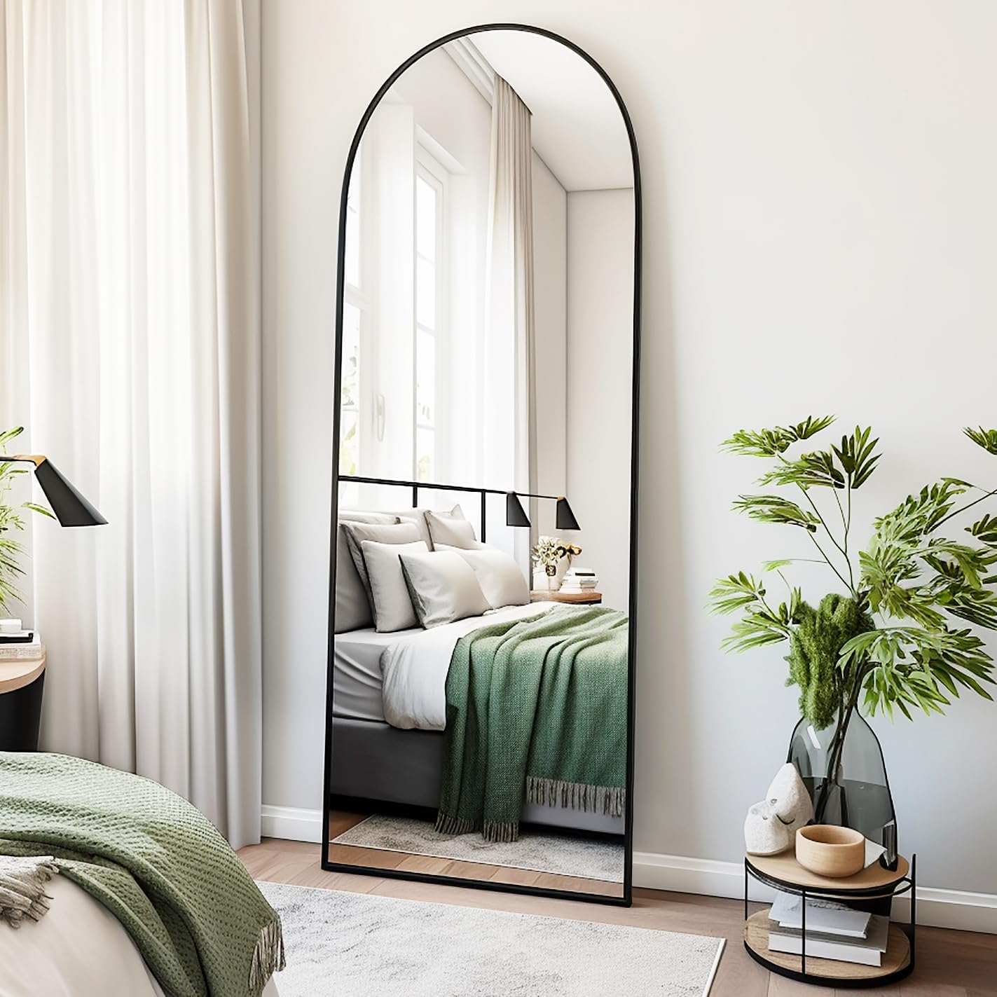 Mirrors - Fabuday Arched Floor Mirror Full Length - Full Body Mirror with Aluminum Alloy Thin Frame Stand, 64