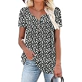 Aodemo Women's Summer Plus Size Tops Short Sleeve Shirts Henley Fit Tunic Ladies Flowy Blouse