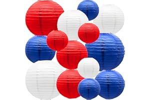 YIOTJUNL Paper Lanterns Party Decorations Red and Blue Independence Day - Hanging Paper Lanterns Indoor Outdoor - 4th of July Day Patriotic Decoration Baseball Sports Theme Birthday Baby Showers Wedding, 14pcs