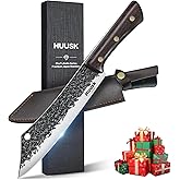 Huusk Butcher Knife 8 Inch, Hand Forged Meat Knife with Wood Full Tang Handle, Japanese Chef Knives with Box, Ideal Gift for Man and Women