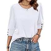 LLTTDiar Womens 3/4 Sleeve Tops Dressy Casual Shirt with Buttons Spring Fashion Business Work Tshirts Beach Vacation Outfits