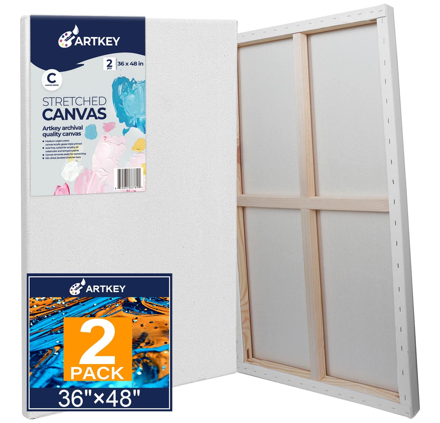 Photo 1 of *** MAJOR DAMAGE ***Large Canvases for Painting 36x48 Inch 2-Pack, 12.3 oz Triple Primed Acid-Free 100% Cotton Stretched Canvas, Blank Large Canvas for Oil Paint Acrylics Pouring & Wet Art Media