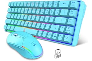 Snpurdiri 60% Wireless Gaming Keyboard and Mouse Combo,LED Backlit Rechargeable 2000mAh Battery,Small Membrane But Mechanical Feel Keyboard + Popular RGB Mice for Gaming,Business Office(Blue)