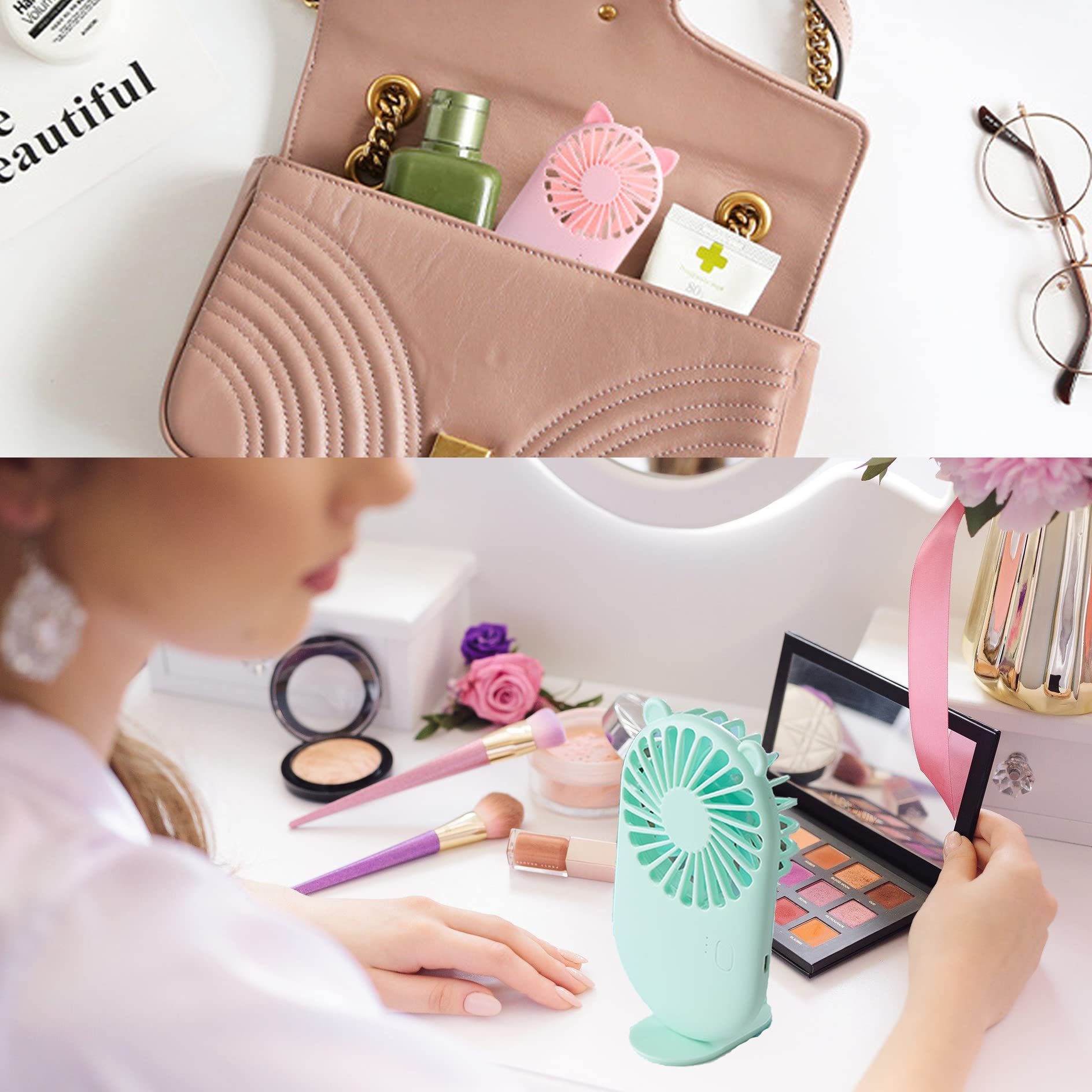 6 Pack Handheld Mini Fan Bulk, Cute Portable Pocket Fan with Holder, USB Rechargeable Personal Fans, 3 Speed Battery Operated Small Eyelash Fans for Women Men Kids Outdoor Office