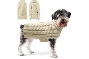 KYEESE Dog Sweaters Beige with Golden Thread Turtleneck Pet Sweater for Cold Weather