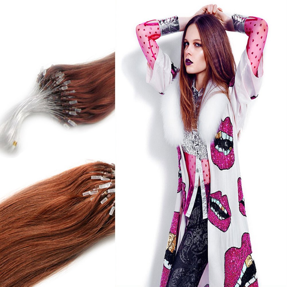 Yotty Remy Human Hair Extensions Micro Ring Loop Tip Double Drawn Hair (24''1.4g/s, Auburn)