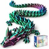 24" Large 3D Printed Dragon, Flexible Articulated Crystal Dragon Fidget Toy, Cool Big Dragon Toy for Halloween Home Office Executive Desk Decor, Huge 3D Printed Dragon Gift for Girls Boys Kids
