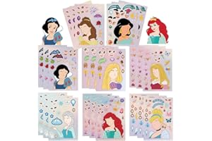 DOVIPTA Princess Stickers for Kids - 24 Sheets Make Your Own Princess, Girls Make a Face Stickers, Classroom Rewards, Art Craft Party Supplies