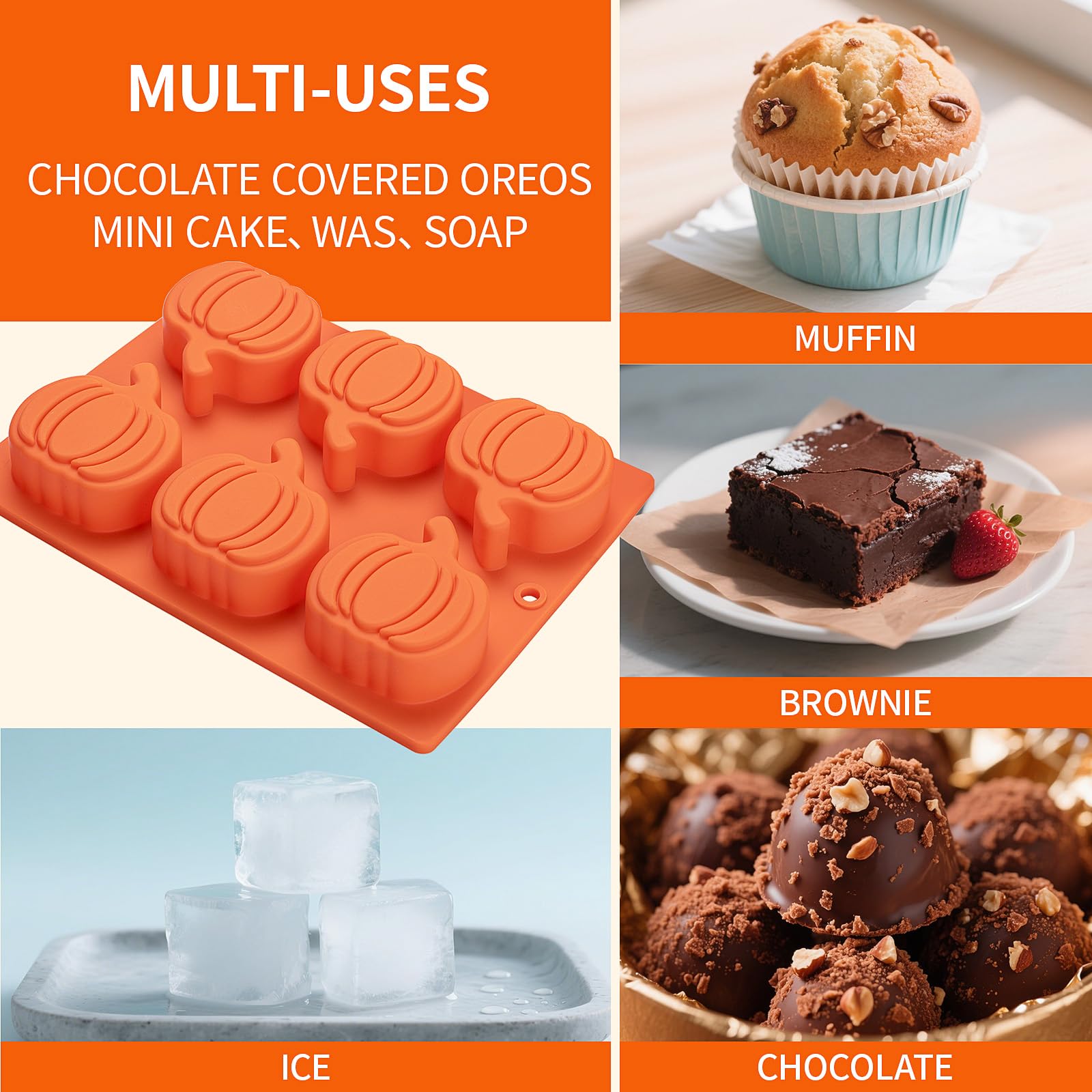 Silicone Pumpkin Molds, 2 Pack Pumpkin-Shaped Cake Molds Thanksgiving Oreo Molds Muffin Cupcake Pan Hot Chocolate Bomb Mold for Halloween Thanksgiving Fall Baking and Wax Melts Soap Making