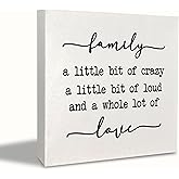 KEUSPI Family Signs for Home Decor Farmhouse Desk Shelf Decorations for Living Room Shelf Decorations, Family a Little Bit of Crazy Rustic Desk Decor for Entryway Home Table Wall Tabletop