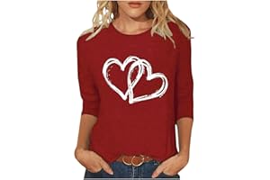 SMIDOW Valentines Shirts for Women Trendy 2025 Cute Love Heart Print Tunic Tops Plus Size Casual Summer 3/4 Sleeve Blouses