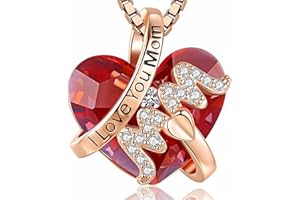 kdhgoo Engraved “I Love You Mom” Heart Blue Crytal Necklace, 925 Sterling Silver Heart Ruby Blue Crytal Necklace for Mom Birthday Gifts from Daughter, Mothers Day Gifts