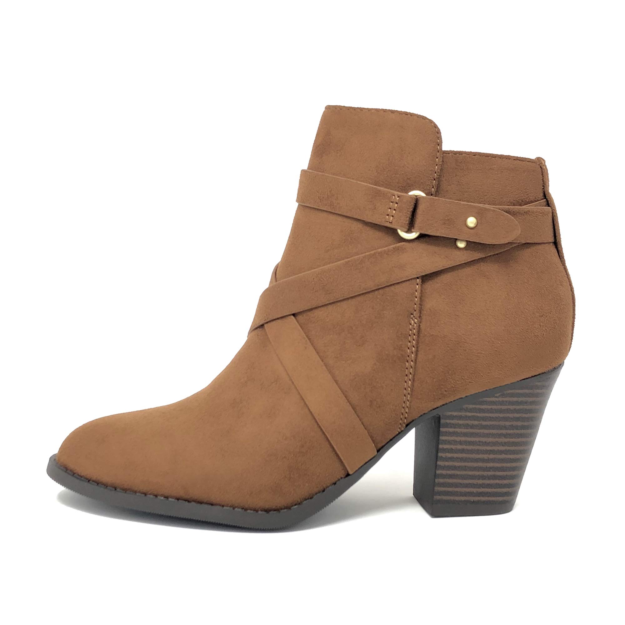 Soda Women's Groovy-S Round Toe Block High Heel Zip-Up Ankle Booties