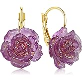 JNONL Bohemian Cute Sparkly Flower Leverback Earrings for Women Acrylic Rose Flower Floral Dangle Drop Earring