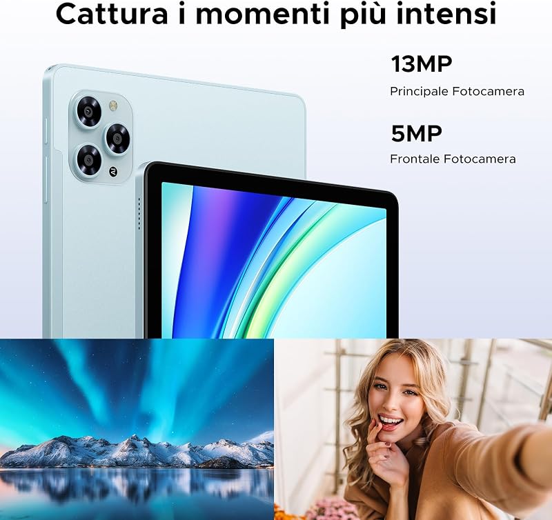 TAB G6 Android 16 Tablet 11 Pollici, 4G LTE 90Hz, 30GB RAM+256GB ROM/TF 2TB, Octa-Core Tablet con Sim, 8000mAh/Gemini AI/Widevine L1/13MP+5MP/OTG/BT5/FACE ID/Doppi altoparlanti/3.5mm Jack-Blu