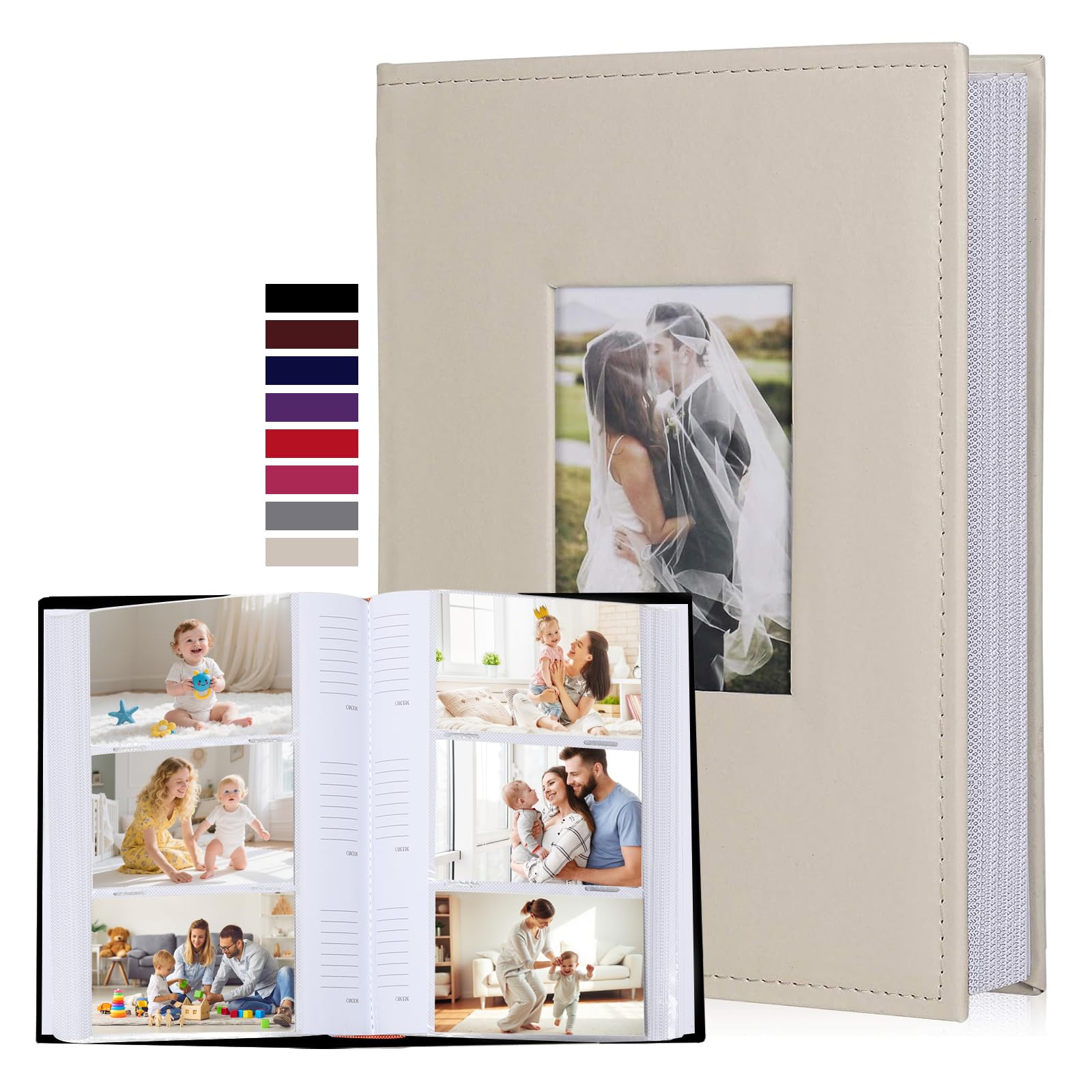 RECUTMS Small Photo Album 4x6, Paper Core Insert Inside Page Photo Album PU Leather Cover 300 Photo Sleeves Boy Girl Family Photobook Memo Slot Wedding Album (Creamy White)