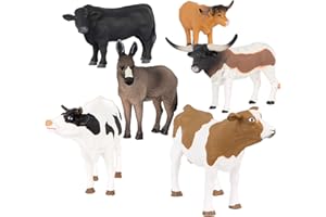 Terra by Battat – 6 Pcs Farm Animal Toys – Realistic Plastic Animal Figurines including Cow, Bull, Donkey – Educational & Collectible Farm Playset for Kids 3+