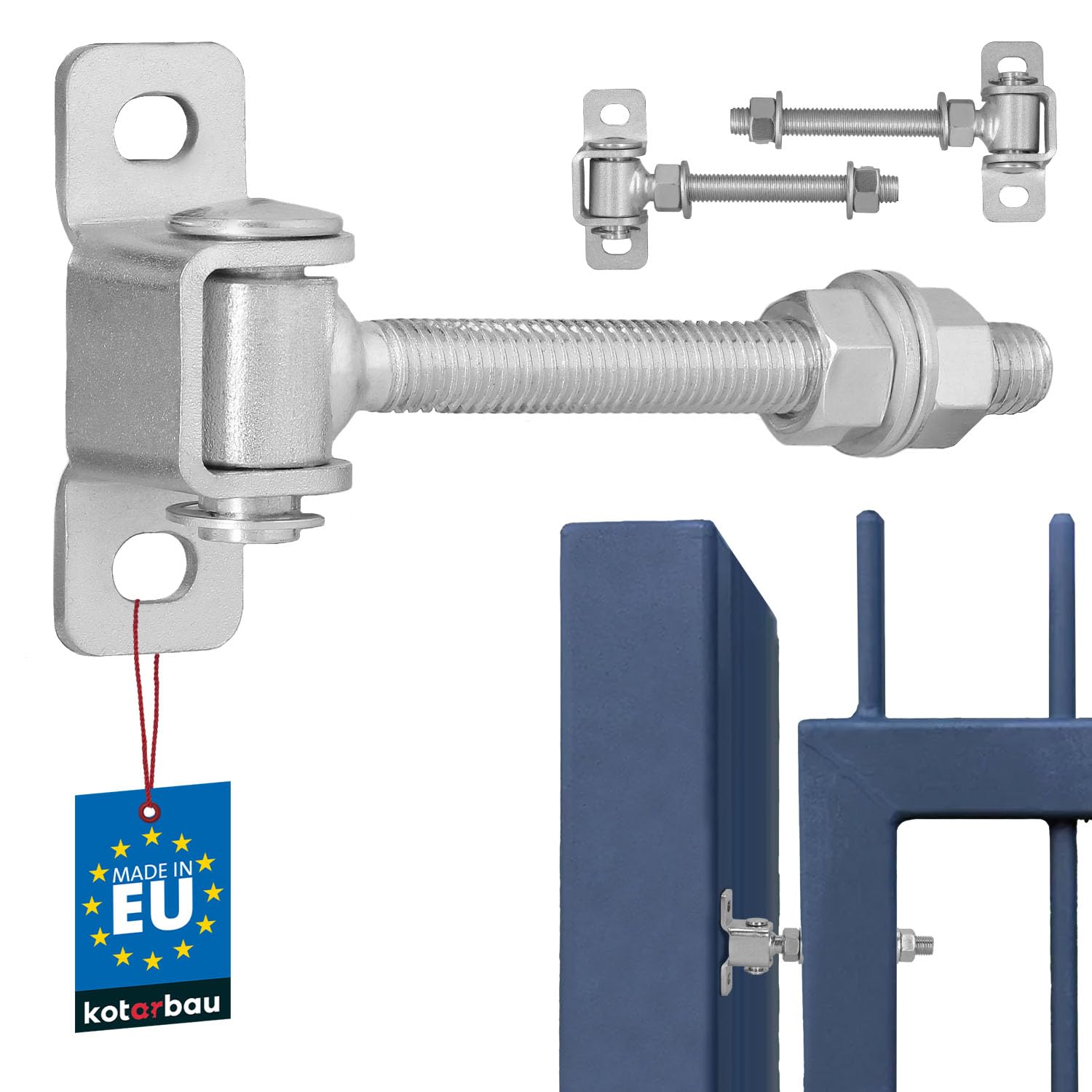 KOTARBAU® Gate Hinge - Steel - 115 mm (4.5 Inches) M12 - Silver - Adjustable - Heavy Duty Hinges - Garden Gate Hinges - Robust Hinge on Plate