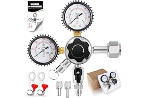 WELLBOM CO2 Regulator Beer Keg Regulator CGA-320 Kegerator Regulator, Dual Gauge Beer Regulator Draft Beer Gas Regulator CO2 Regulator for Kegerator with Precision Control and Safety Valve