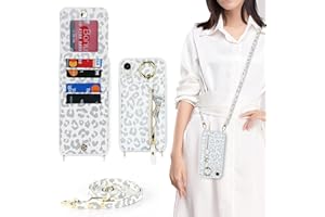 DEYHU iPhone XR Phone Case with Card Holder for Women, iPhone XR Case Wallet with Strap Credit Card Slots Crossbody with Kickstand Zipper Case for iPhoneXR - White Leopard