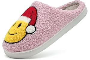 xinlanlin Christmas Slippers For Girls Boys Smile Face Slippers,Retro Cozy Furry Happy Face Slippers Girl Cozy House Slippers For Winter Indoor Outdoor Smile Slippers Non-slip
