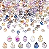 PH PandaHall 220pcs 11 Colors Faceted Glass Beads Crystal Beads Clear Cut Teardrop Bead Top Drilled Craft Bead for Jewelry Making Bracelet Necklace Hanging Decorations DIY Crafts