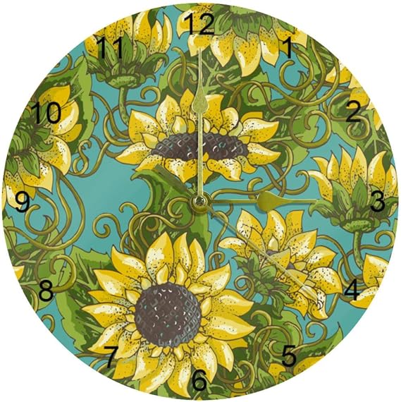 EZIOLY Reloj de pared con diseño de girasol, 10 pulgadas, silencioso