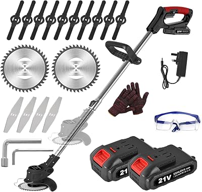 SMILOVII 21V Cordless Strimmer Telescopic Grass Trimmer with 6 Metal & 10