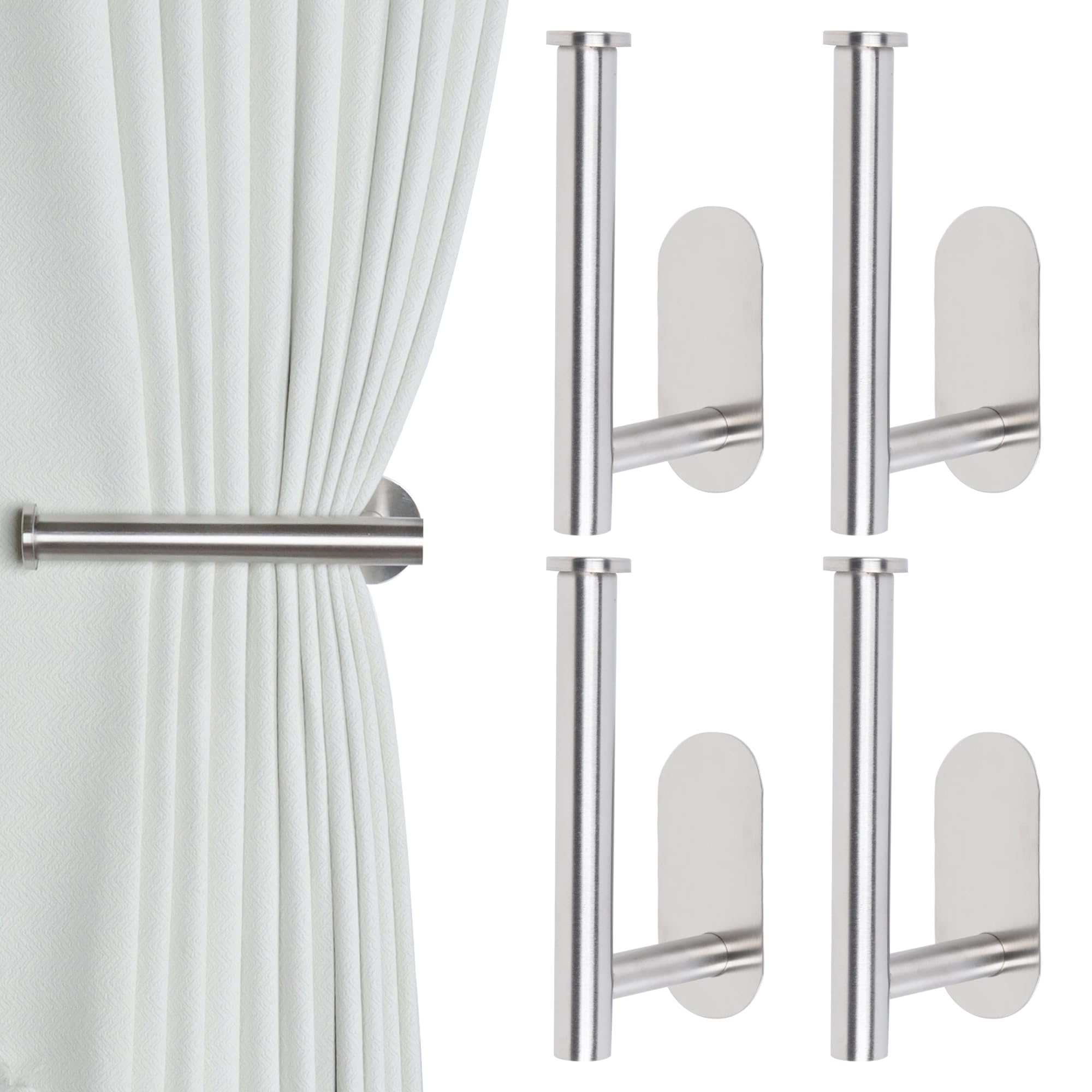 Photo 1 of Groleca Adhesive Curtain Holdbacks - 4 Pack No Drill Tie Backs Hooks for Drapes, Damage-Free Wall Mounted Curtain Holders with Strong Adhesive (Silver)