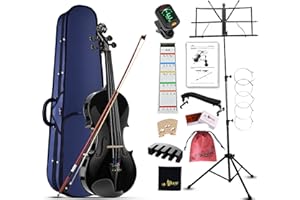 AILEEN MUSIC Aileen Violin 4/4 Full Size for Adults Beginners, Black Fiddle Starter Kit for Students Age 12+, including Music Stand, Unique New Fingerboard Sticker, Mute