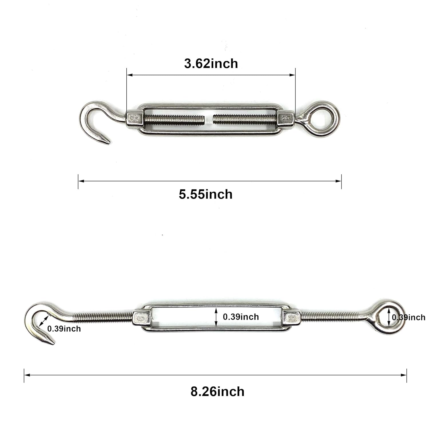 Turnbuckles 6 PCS HEVERP M6 304 Stainless Steel Hook & Eye Turnbuckle