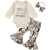 Chloefairy Western Baby Girl Fall Clothes Holy Cow I'm Cute Romper Bell Bottoms Flare Pants Set 3Pcs Infant Cowgirl Outfit