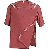 Unisex Post Shoulder Surgery Shirts Recovery Tear Away Short Sleeve Chemo Clothing with Stick On Fasteners, Convenient