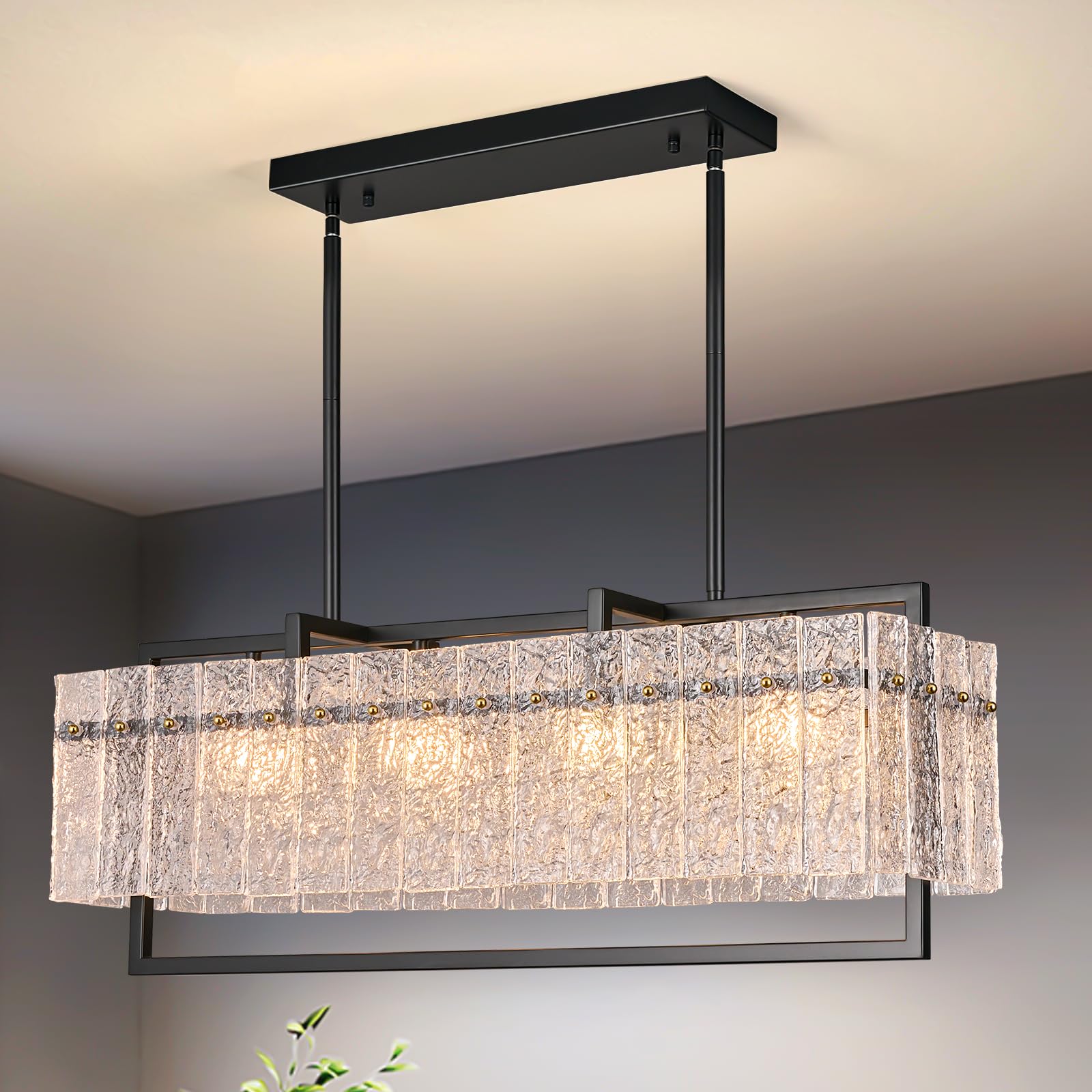 LIANGMH 4-Light Rectangle Modern Black Crystal Chandeliers for Dining ...