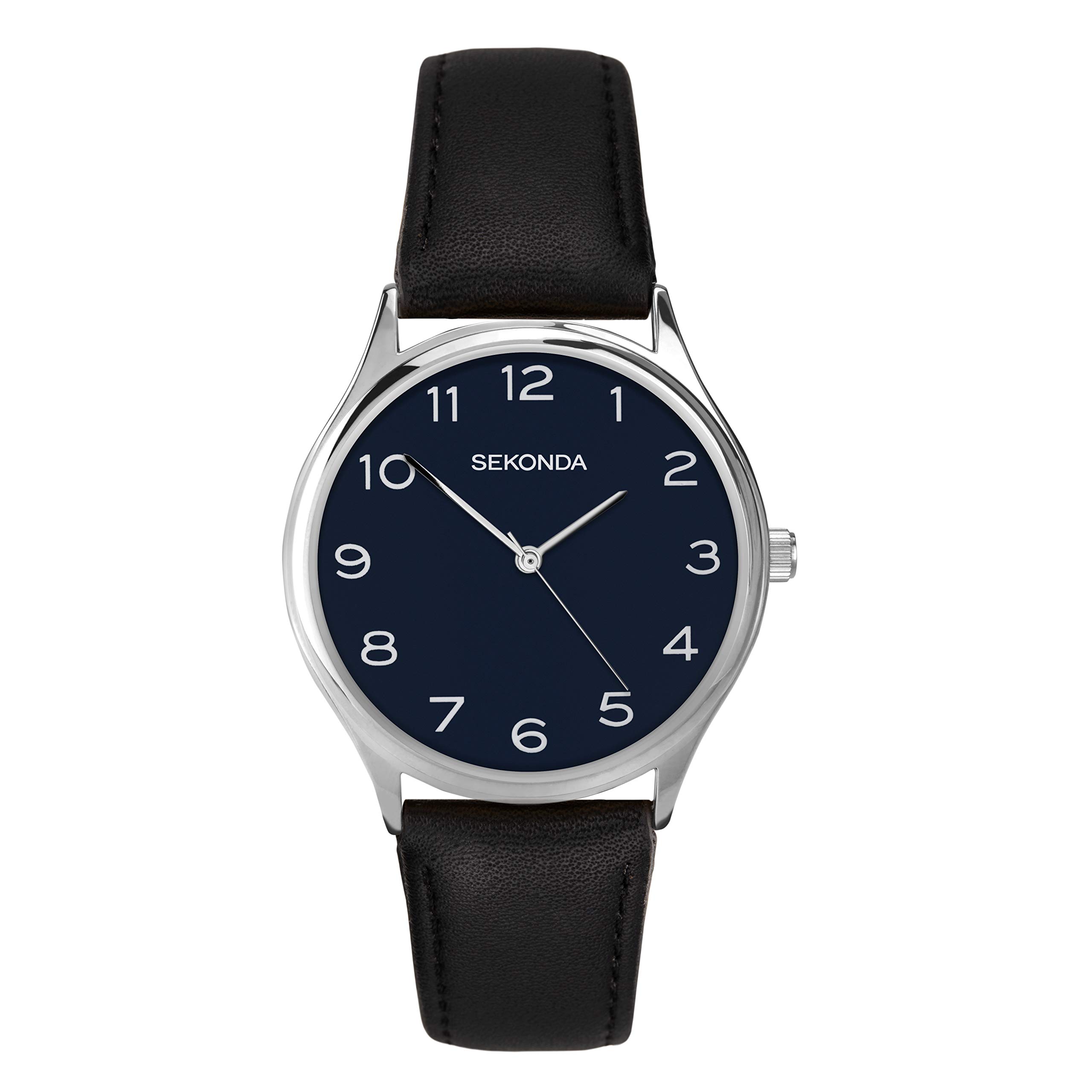 Sekonda Mens Classic Analogue Quartz Watch with Midnight Blue Dial and Black Leather Strap 1852