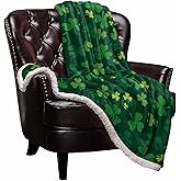 Sherpa Fleece Blanket,St. Patrick's Day Green Shamrocks Pattern Bed Blanket Soft Cozy Luxury Blanket 40"x50",Fuzzy Thick Reversible Super Warm Fluffy Plush Microfiber Throw Blanket for Couch