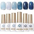 BORN PRETTY Jelly Blue Gel Nail Polish Set 6 Colors Translucent Light Blue Baby Blue Royal Blue Reflective Glitter Blue Nail Gel Kit Soak Off Nail Art Manicure Design Home Salon Holiday Gift