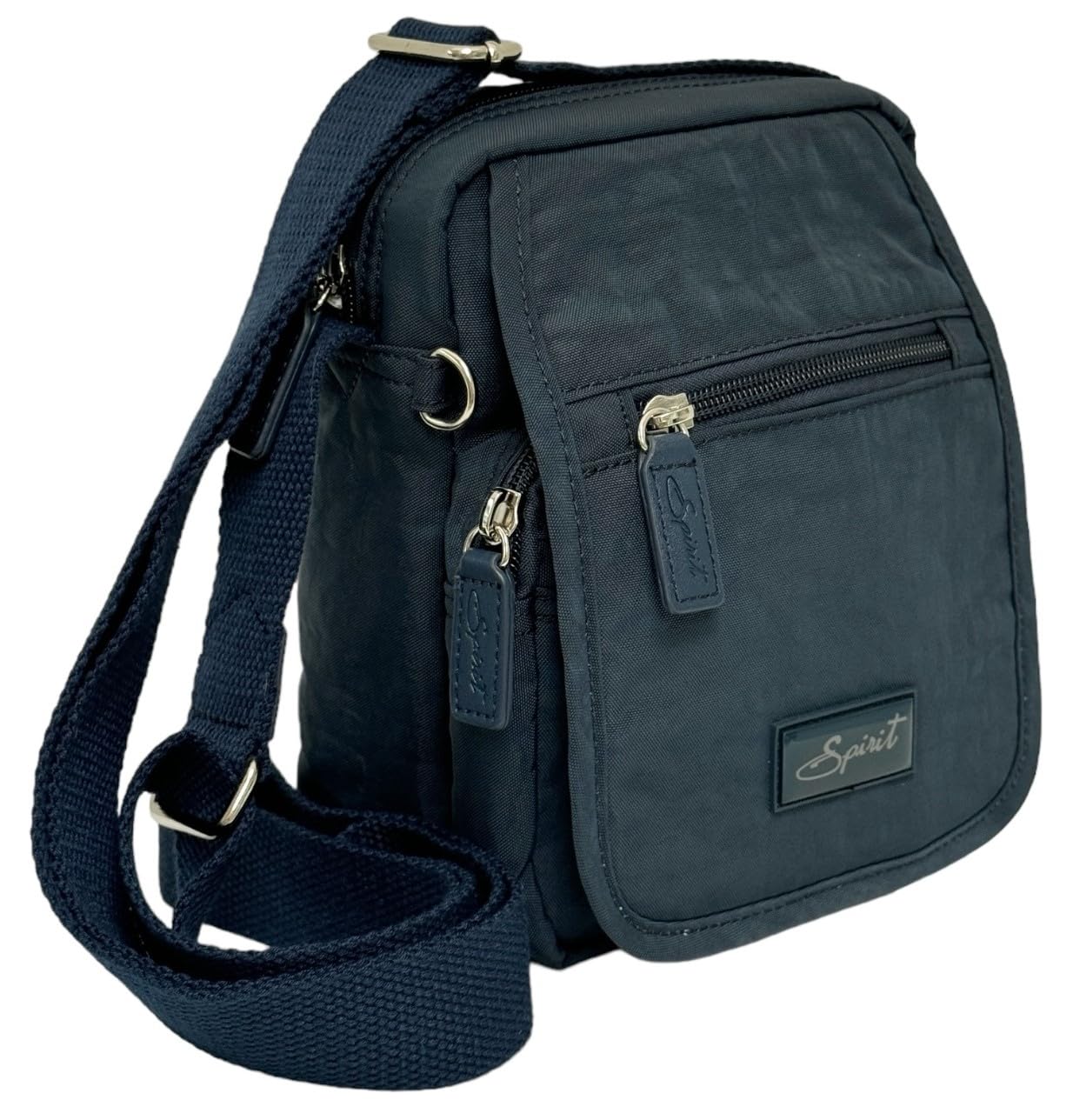 Spirit - Nylon Waterproof Crossbody Bag - Unisex Lightweight Travel Bag with Multiple Sections and Adjustable Strap - Navy and Tan Crossbody Bag, Small Size, Navy