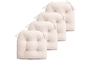 FABRICASTLE Chair Cushions Pads Non-Skid Comfortable 17" x 16" Seat Cushion Cover Set of 4 for Indoor Kitchen Dining Room Office Chairs (Cream, 4 Counts (Pack of 1))