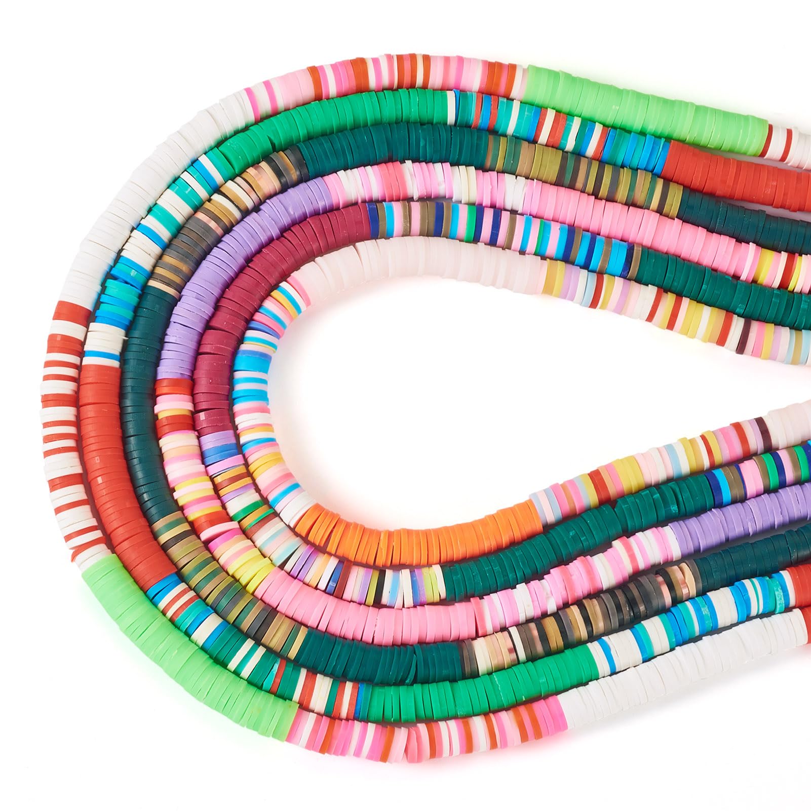Crafans 6 Strands Polymer Clay Heishi Beads Disc/Flat Round 6 Colors Handmade Polymer Clay Spacer Beads Bulk for DIY Bracelet Necklace Jewelry Making