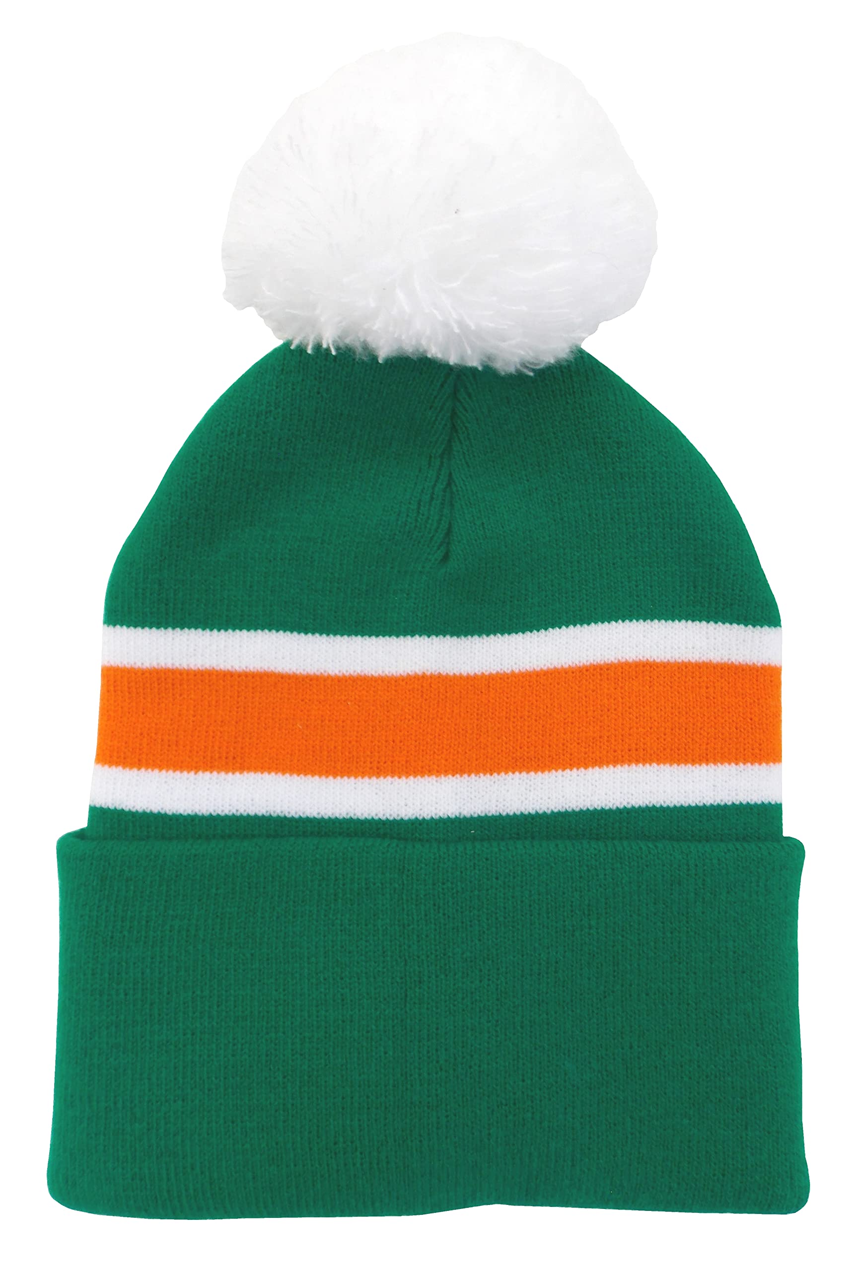 Celtic and Ireland Fans Striped Bobble Hat in Green, White and Tangerine