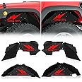 YZONA Front & Rear Inner Fender Liners Compatible with 2007-2018 Jeep Wrangler JK & JKU Unlimited Sport Sahara Rubicon, Steel Mud Guards Red Lightning Logo Wheel Well Cover Fenders Flares (2/4 Doors)