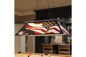 Wellmet Tiffany-Style Pool Table Light 3 Light, 43.3'' Billiards Light No Shadow Lighting with American Flag Shade for Game Room 7' 8' Table, Vintage Chandelier for Bar Kitchen Island Man Cave