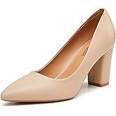 Heel The World Women's High Chunky Block Closed Toe Heels,Slip On Pointed Toe Work Dress Office Wedding Party Pumps Shoes