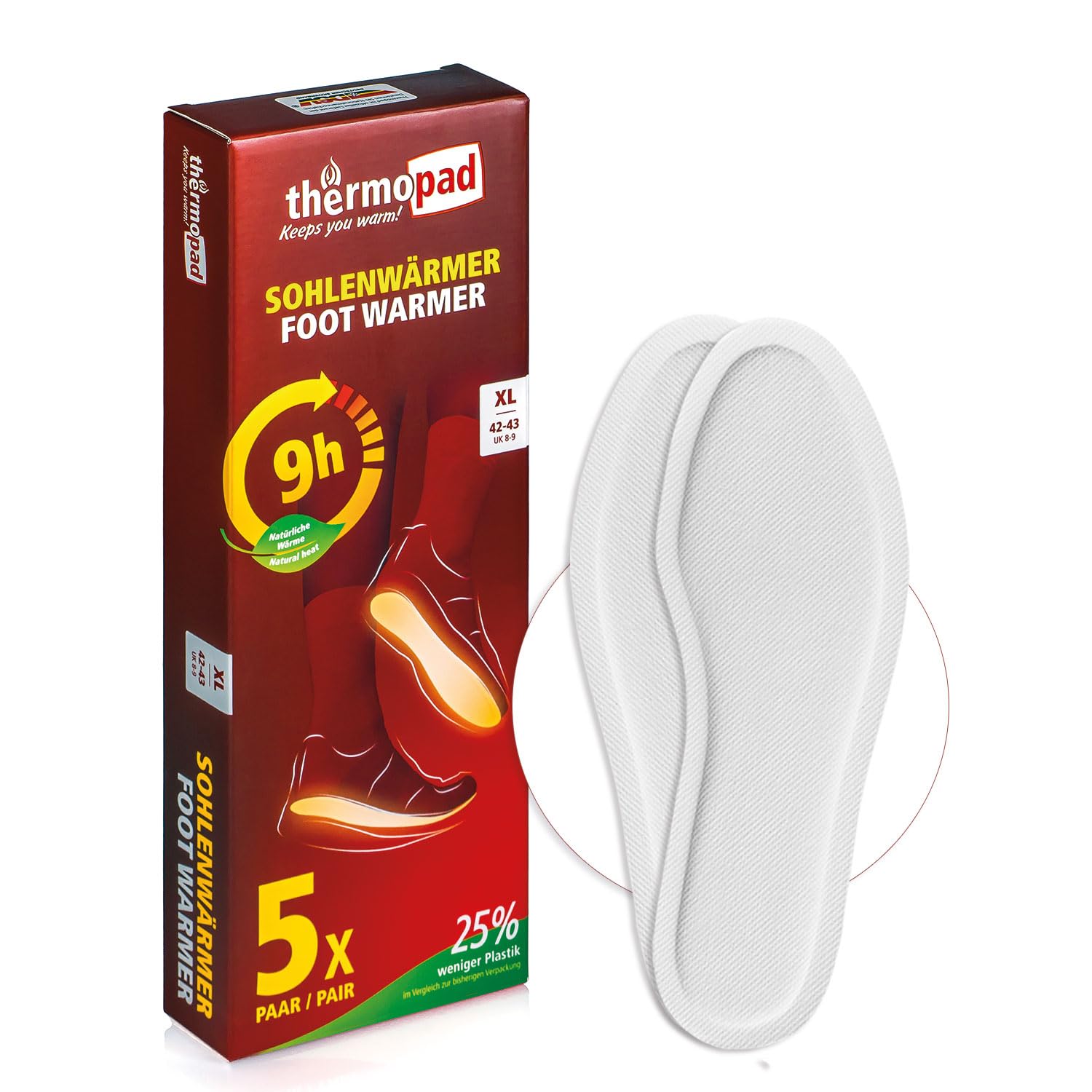 THERMOPAD foot warmers – THE ORIGINAL: 5 pairs of heat pads (available in 5 sizes) – Heated Insoles for 9 hours of warmth I Extra warm heating pads for shoes & ski boots