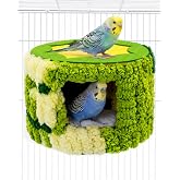 TriGia Paws Bird Nest for Cage with Support Frame &amp; Pad, Foot-Friendly Felt | Safe Hideout, Warm Bird Bed for Parakeets Lovebird Budgies, Winter Plush Coral Fleece Hammock Hut, Soft Washable Cozy House